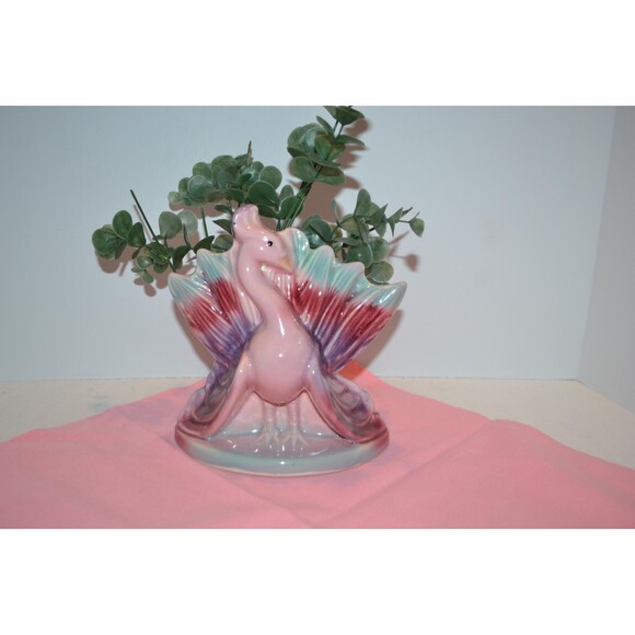 Vintage Vase Peacock 50s Pink Blue Green Ombre - Picture 2 of 6